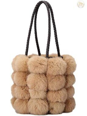 Plush Bucket Handbag Faux Fur Drawstring Fluffy Crossbody Shoulder Tote